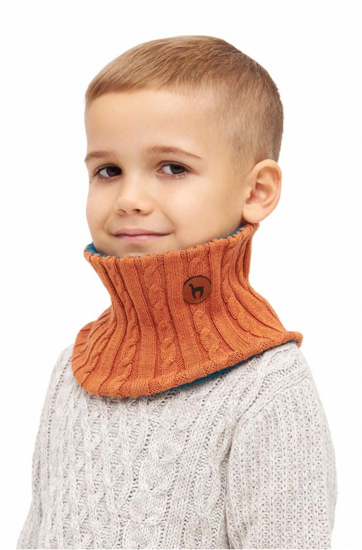 Écharpe bouclette en alpaga ELISUAVE en mélange d'alpaga et de coton - orange petrol-  enfant 