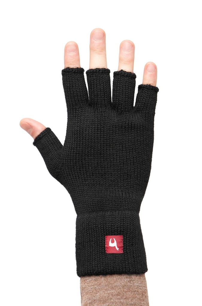 Gants en alpaga HALBFINGER 100% bébé alpaga - Noir