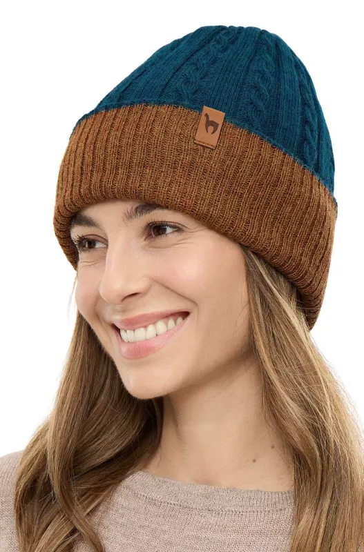 Bonnet réversible en alpaga SUAVE 100% bébé alpaga PETROL - ApuKuntur