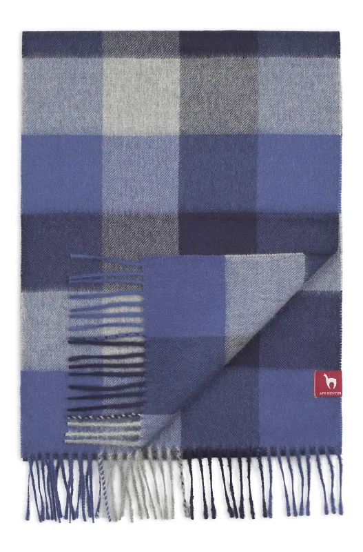 Écharpe tissée en alpaga KARO 100% bébé alpaga - bleu/gris - APUKUNTUR