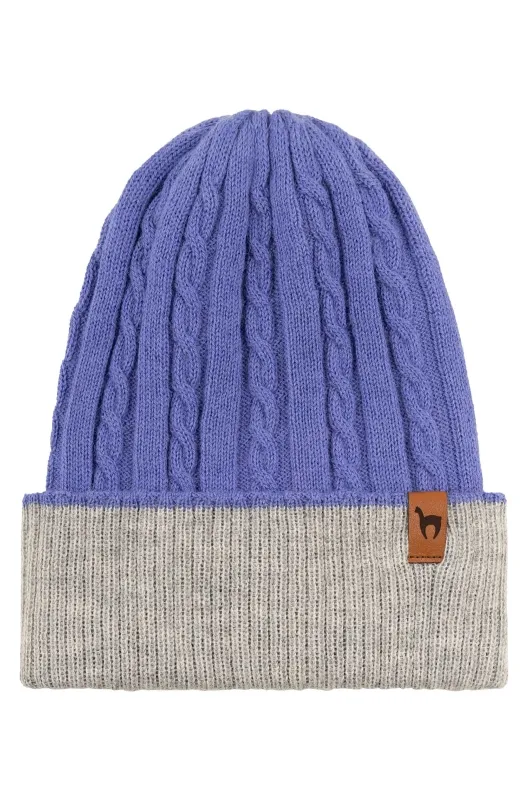 Bonnet réversible en alpaga SUAVE 100% bébé alpaga CORNFLOWER - APUKUNTUR