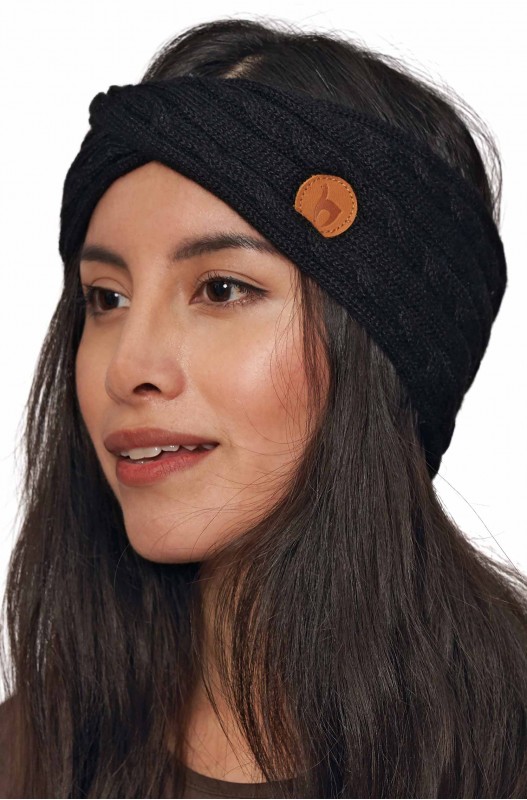 Bandeau en alpaga SUAVE Twist 100% bébé alpaga- Noir- Taille unique - APU KUNTUR