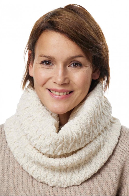 [09274BL] Écharpe anneau en alpaga BIESEN en 100% bébé alpaga- Blanc Laine - APU KUNTUR