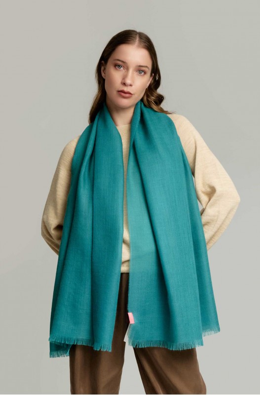Geweven sjaal in alpacawol AMARETO 100% baby alpaca - Turqu-verd - KUNA