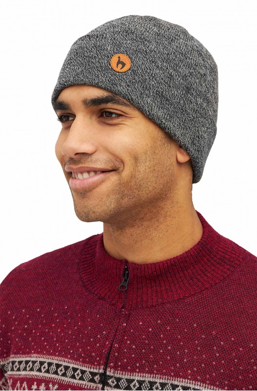 Bonnet d'alpaga BARK en 100% bébé alpaga - gris-noir-chiné - APU KUNTUR