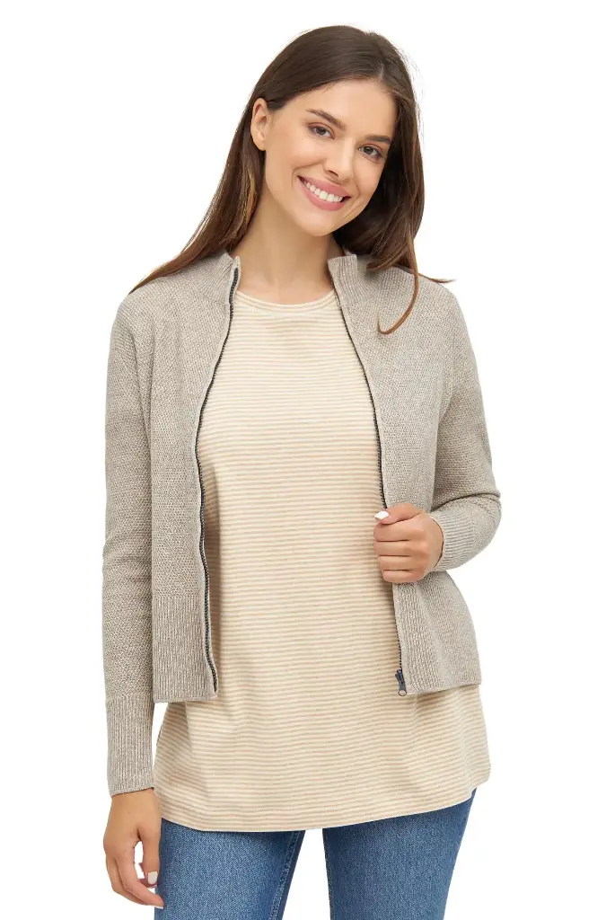 Cardigan ALAYA met ritssluiting in een mix van babyalpaca en katoen - beige (S)