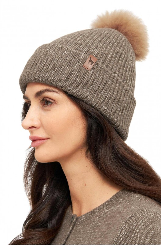 Bonnet en alpaga PACA avec pompon en mélange baby alpaga-mérinos- Taupe