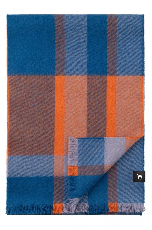 Écharpe tissée en alpaga ALEGRO en 100% royal alpaga - Bleu/ Orange
