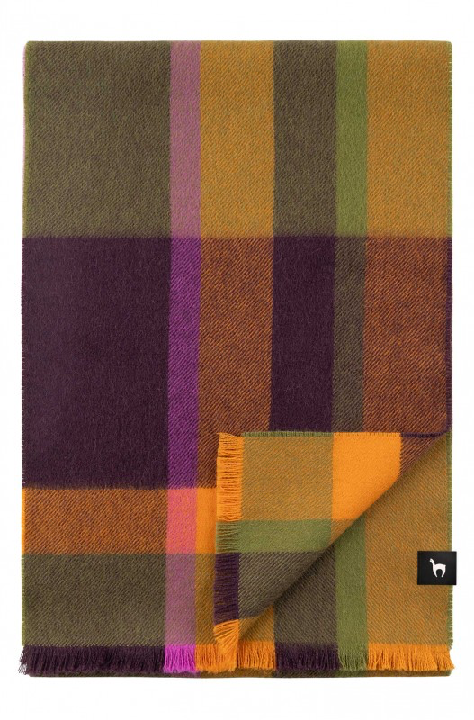 Écharpe tissée en alpaga ALEGRO-KARO en 100% royal alpaga - Orange/Kaki