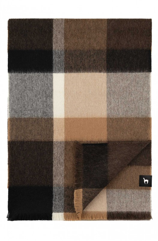 Écharpe tissée en alpaga AMIGO-KARO en 100% royal alpaga - Beige/Gris