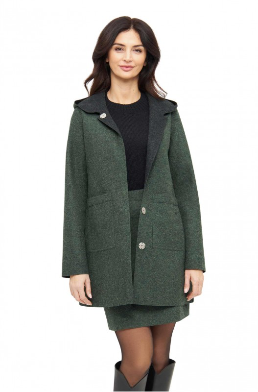 Manteau en alpaga COSTA en mélange baby alpaga-mérinos - Vert/Noir