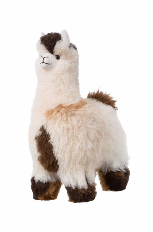 PELUCHE Alpaga ANIMAL DOUILLET bicolore (30 cm) en fourrure d'alpaga - APU KUNTUR